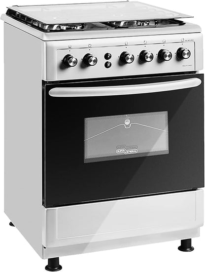 Super General Freestanding Gas-Cooker 4-Burner Full-Safety, Stainless-Steel Cooker, Gas Oven with Rotisserie, Automatic Ignition, Silver, 60 x 60 x 85 cm, SGC-6470-MSFS, 1 Year Warranty