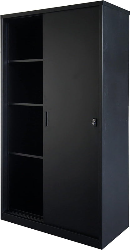 Mahmayi Godrej Full HT Steel and Glass door height adjustable with sliding door Filing Cabinet and bookshelf - Black