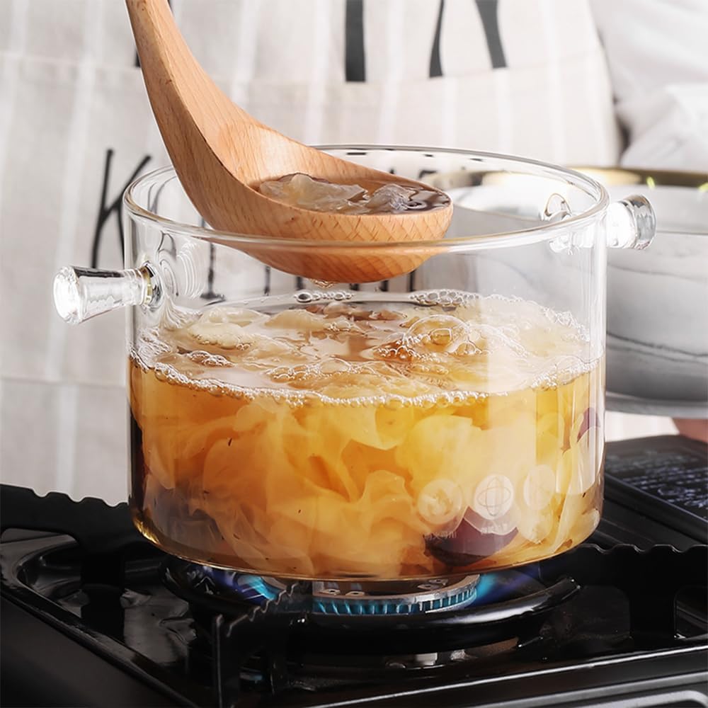 Clear Glass Cooking Pot Glass Saucepan Glass Cooking Pot Glass Saucepan With Cover - Heat-Resistant Thick Glass Cookware Set Clear Stovetop Cooking Pot - Safe For Pasta Noodle,Soup,Milk(1200ML,1500ML)