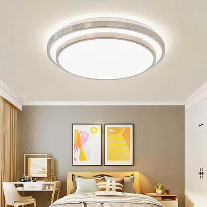 HUA QIANG WANG Flush Mount Double Layer Silver Ceiling Lamp, 3-color Modern Simple Round LED Ceiling Lights for Bedroom Living Room Dining Room (40cm)