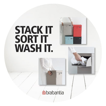 Brabantia - Stackable Laundry Box - Space Efficient Sorting - Compact Storage - Sturdy Grips - Laundry Basket - Rectangular - Bathroom - Pepper Black - 35L