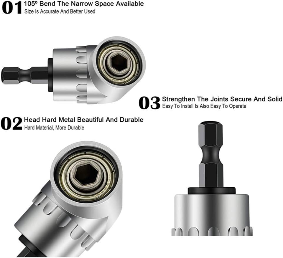 Impact Grade Power Hand Tools Driver Sockets Adapter Extension Set,3pc Hex Shank Drill Nut Driver Bit Set+(Gift) Right Angle Drill,105 Degree Right Angle Driver Extension Screwdriver Drill Attachment