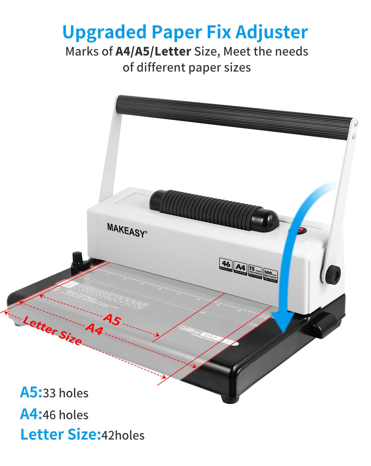 MAKEASY Coil Spiral Binding Machine - Manual Hole Punch - Electric Coil Inserter - Adjustable Side Margin - for Letter Size/A4/A5, Comes with 100pcs 5/16'' Plastic Coil Binding Spines & Plier