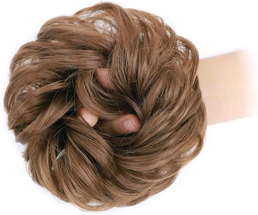 MORICA 1PCS Messy Hair Bun Hair Scrunchies Extension Curly Wavy Messy Synthetic Chignon for Women (12AH613(Light Golden Brown & Lightest Blonde))