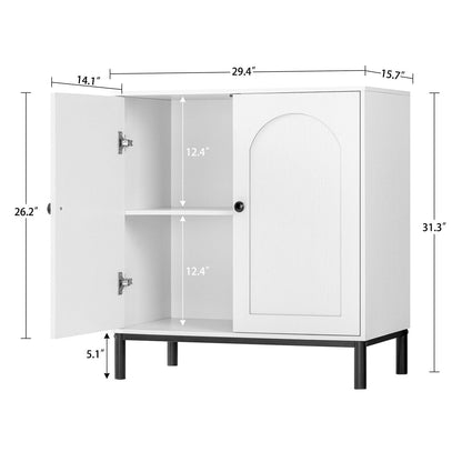 WEENFON Bathroom Storage Cabinet, Sideboard Buffet Cabinet with Shelf & Doors, Modern Accent Cabinet with Solid Wood Feet, Multifunctional Cupboard for Living Room, Dining Room, Entryway, White