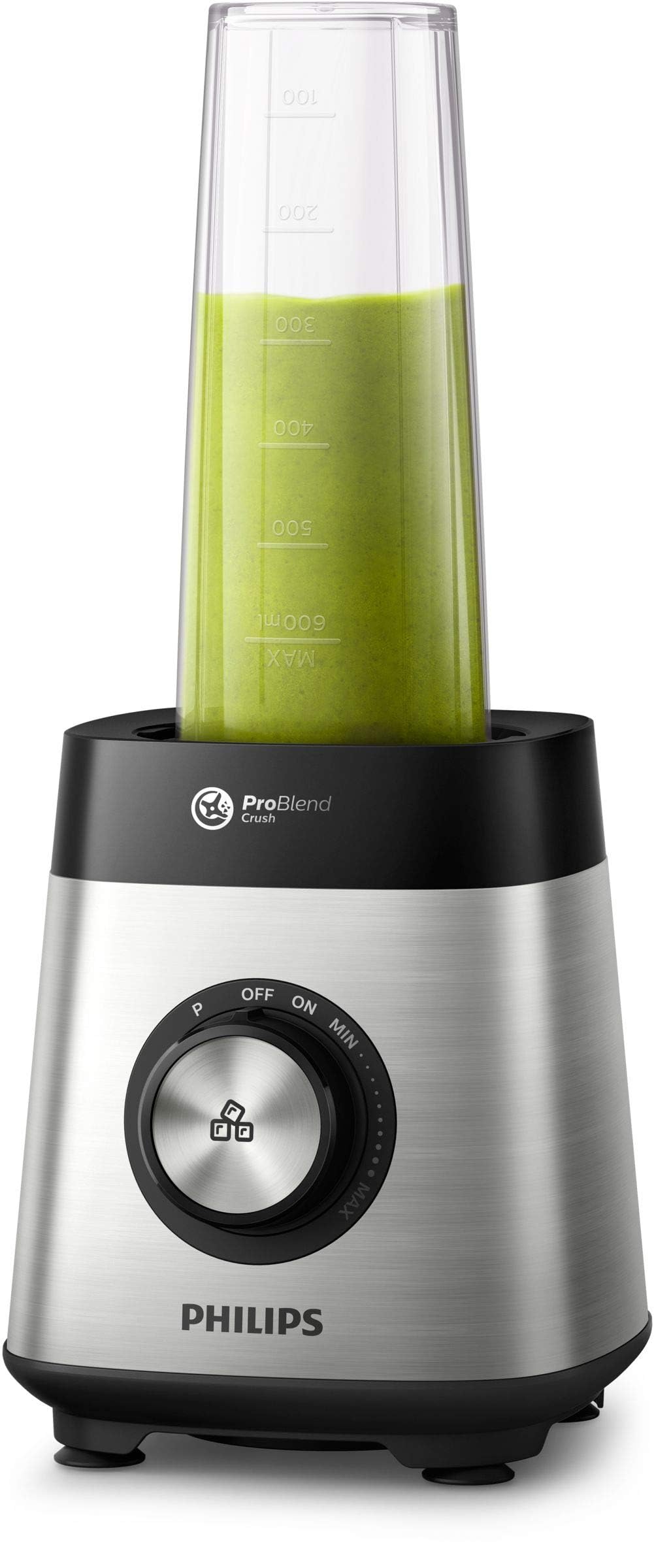 PHILIPS Series 5000 Blender, Metallic, 1000W metal, variable speed, 2l glass jar, 1 tumbler, problend 6, pulse button HR3573/91. 2 years warranty