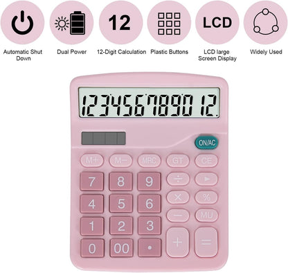 EooCoo Basic Standard Calculator 12 Digit Desktop Calculator with Large LCD Display for Office, School, Home & Business Use, Modern Design - Green