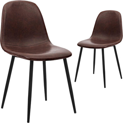 CangLong Washable PU Cushion Seat Back, Mid Century Metal Legs for Kitchen Dining Room Side Chair, 4 pcs pack, Brown 4