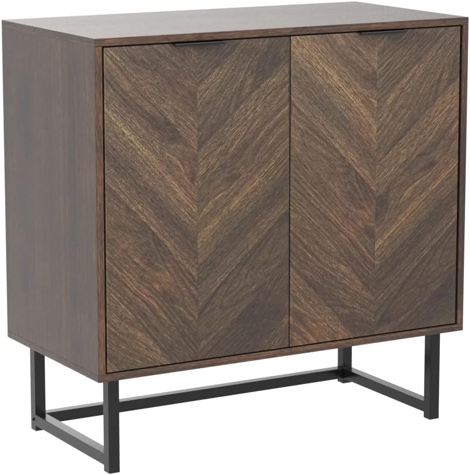 Nathan James Enloe Modern Sideboard Buffet Storage Accent Cabinet with Doors in a Rustic Walnut Finish and Black Matte Metal Base for Hallway, Entryway, Kitchen or Living Room, Walnut/Black