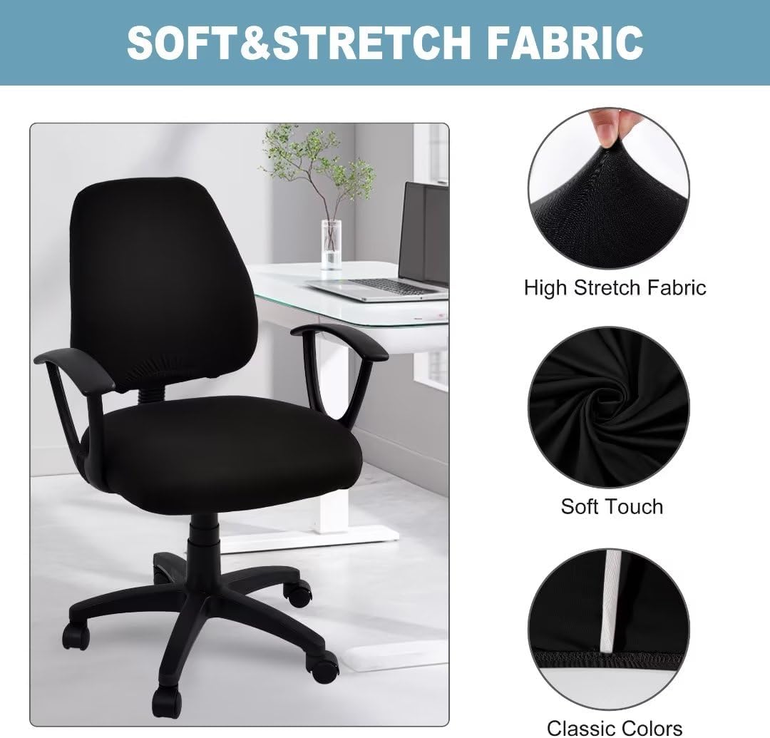 SARAFLORA Polyester Solid Stretch Washable Computer Chair Slipcovers for Universal Rotating for Boss, Office Chair (Large, Black)