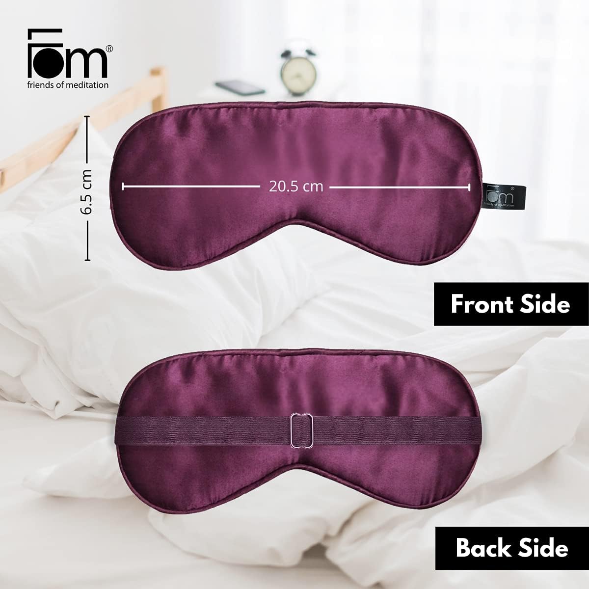 FOM (Friends of Meditation) 100% Mulberry Silk Eye Mask, Super Smooth Sleep Mask And Blind Fold (Black)