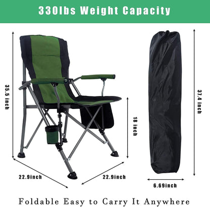 Jorunb Camping Chair for Adults Heavy Duty Outdoor Patio Lawn Chairs Support 350 LBS High Back Padded Oxford with Armrests, Storage Bag, Cup Holder for Fishing, Camping, Foldable (green)