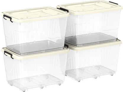 Cosmoplast 55L Clear Plastic Storage Box with Wheels & Lockable Lid Set of 6