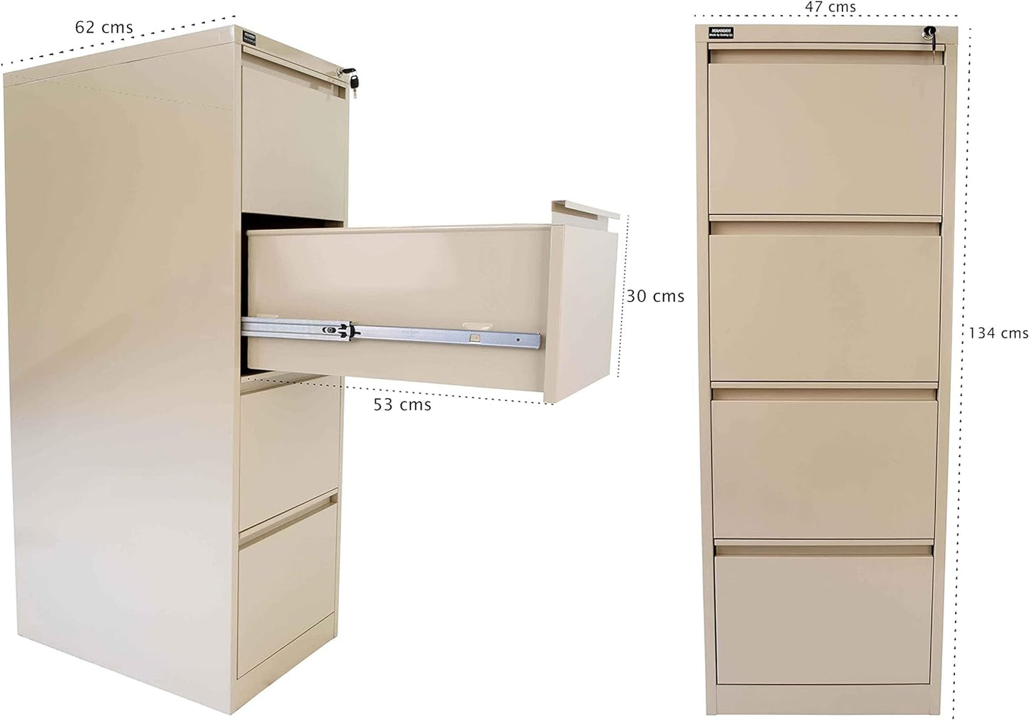 Mahmayi Godrej OEM 4 Drawer File Cabinet, Steel Construction, Includes Lock with 2 Keys, Fastener Free Assembly, Legal Size Filing Storage for Office Documents- Beige