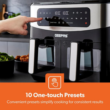 Geepas 9.2L Digital Air Fryer with Vortex – Family-Sized 9-in-1 Convection LED Touchscreen, 60 Minutes Timer & Non-Stick Basket Oil Free Toaster Oven | 2 Years Warranty