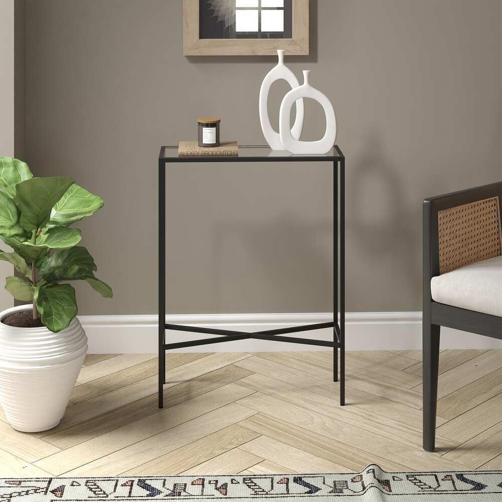 LINGWEI Modern Console Table with Glass Shelves & 1.3cm Thick Metal Frame - Pre-Assembled 3-Tier Entryway Table for Living Room, Hallway, or Sofa Side (Style-3)