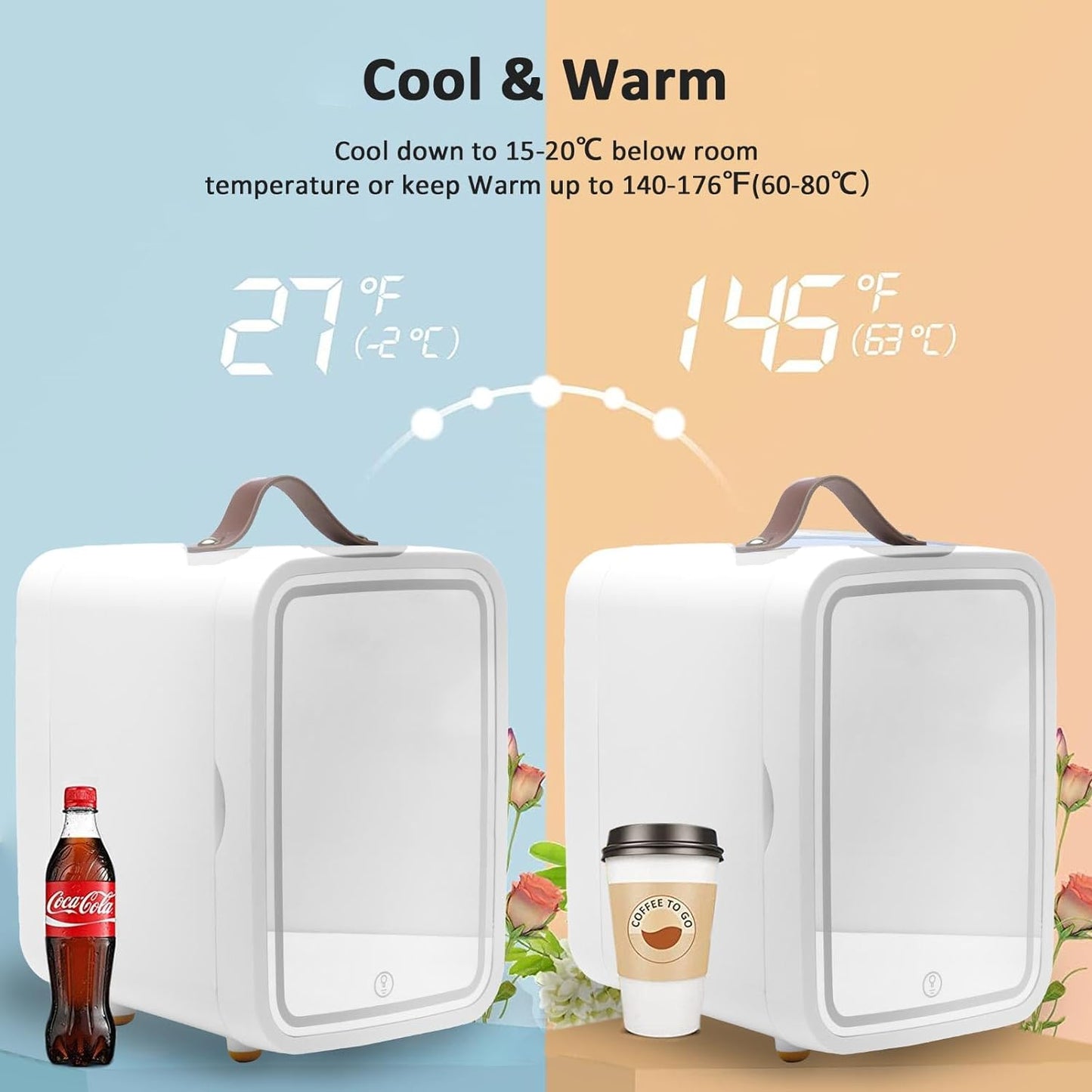 Mini Fridge, Refrigerator with Remote Control & Temperature Panel, 8L Portable Refrigerator, Hot & Cold Fridge, Suitable for Cosmetics, Food, Bedroom, Dorm, Office, Car