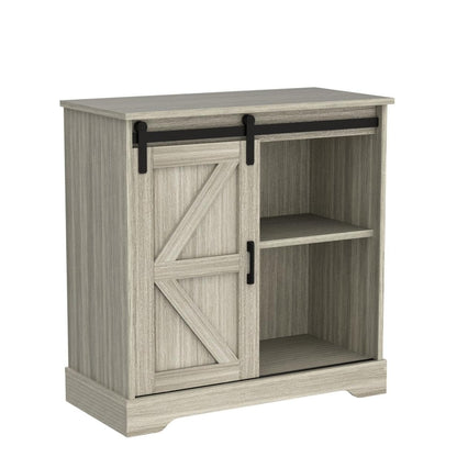 Panana Sliding Barn Door Buffet Sideboard Storage Cabinet Coffee Bar Kitchen Farmhouse Style (Oak)