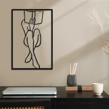 CHENGU 3 Pieces Metal Minimalist Abstract Woman Wall Art Line Drawing Wall Art Decor Single Line Female Home Hanging Wall Art Decor for Kitchen Bathroom Living Room (Black, Hand)