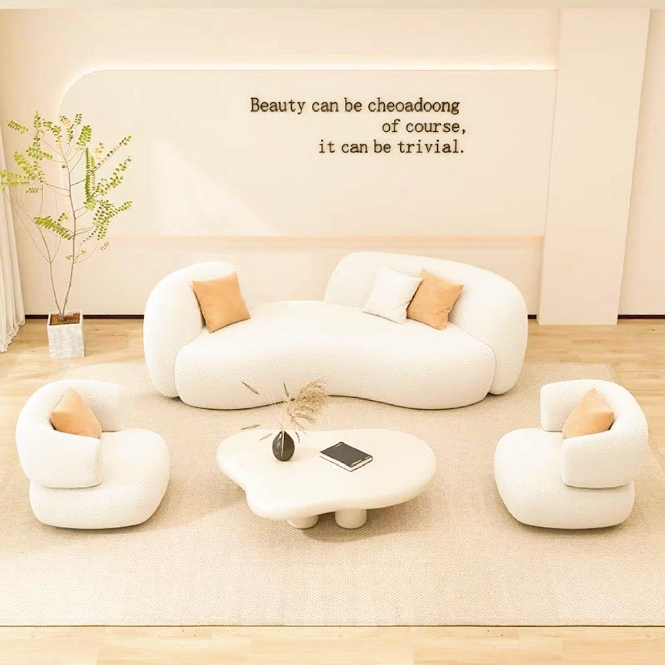 RciDos 1PCS Fleece Fabric Overstuffed Multifunction Arc-shaped Sofa set, Wood Furniture for Home Livingroom，Bedroom，Office Without Pillow and Coffee Table (Four seats 230cm, Beige)