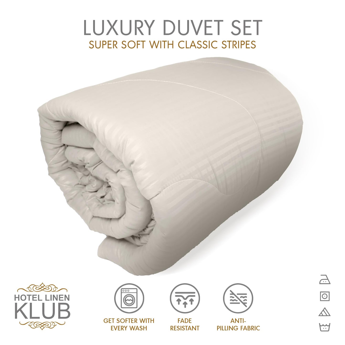 Hotel Linen Klub Down Alternative Comforter Set -Ultra Soft Brushed Stripe Microfiber Fabric, 200GSM Soft Fibersheet Filling, Size : King 240 x 260cm, Color: Dark Grey