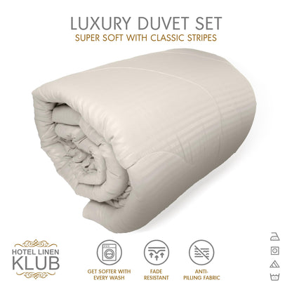 Hotel Linen Klub Down Alternative Comforter Set -Ultra Soft Brushed Stripe Microfiber Fabric, 200GSM Soft Fibersheet Filling, Size : King 240 x 260cm, Color: Dark Grey