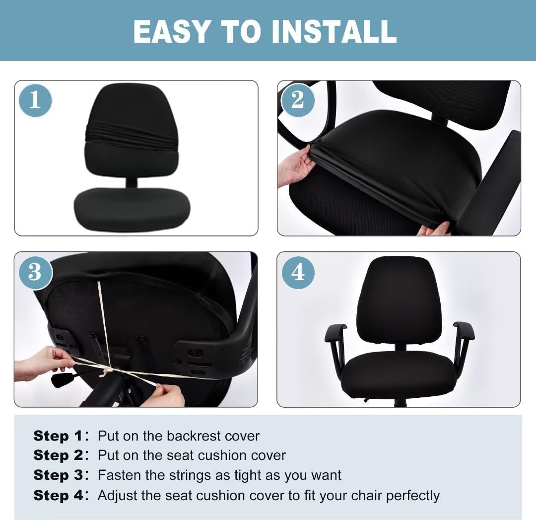 SARAFLORA Polyester Solid Stretch Washable Computer Chair Slipcovers for Universal Rotating for Boss, Office Chair (Large, Black)