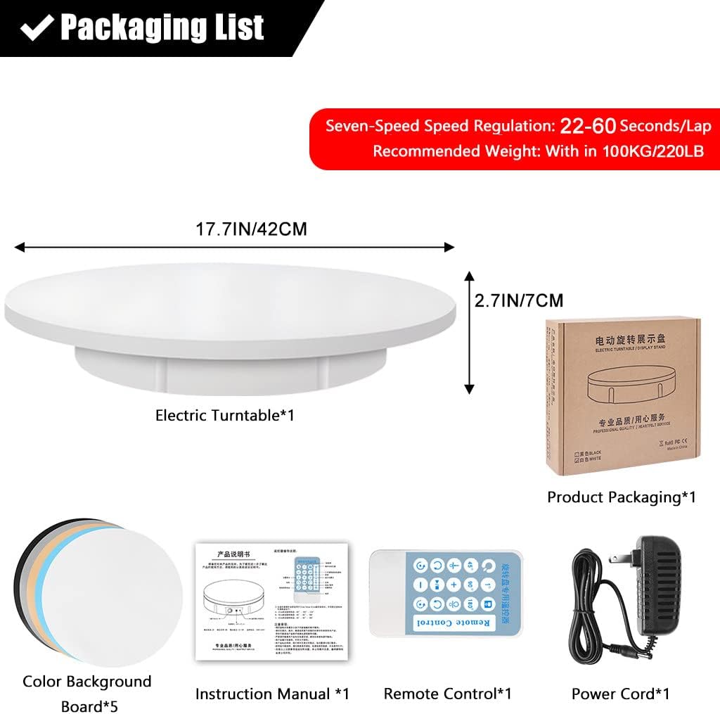 Motorized Rotating Display Stand, 360° Electric Rotating Turntable Display Stand, 220Lb Load, for Photography Products,White