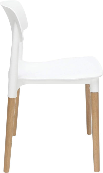 161 Collection by OFM Mid Century 4 Pack Modern 18" Plastic Molded Dining Chairs, Solid Natural Wood Legs, In White