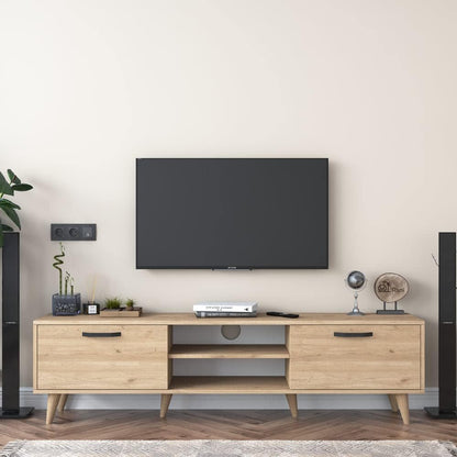 Home Canvas Tv Unit Modern Free Standing Tv Stand 180 cm - Oak