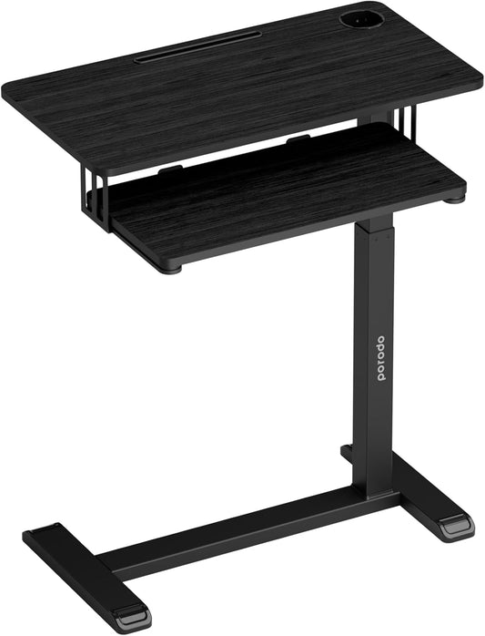 Porodo Height Adjustable Side Desk with Keyboard Tray - Black