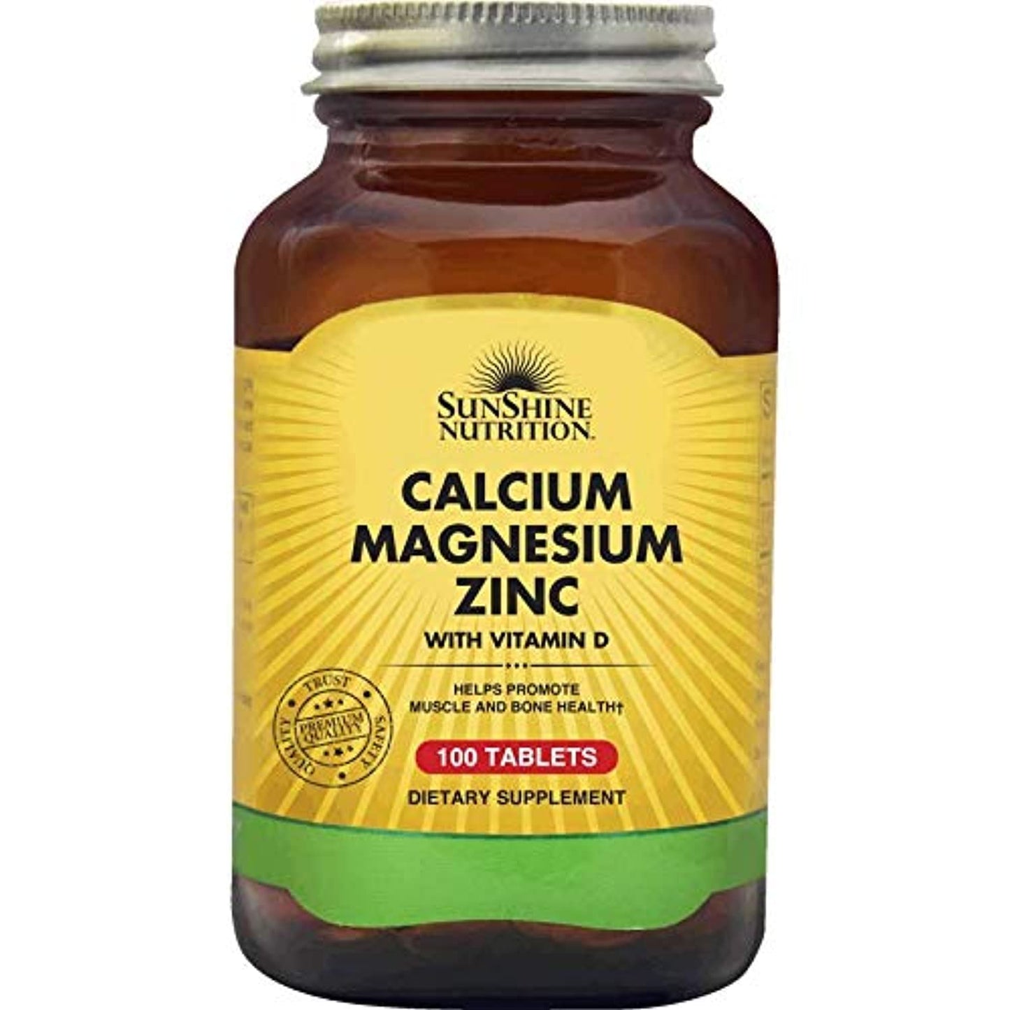 SUNSHINE NUTRITION Calcium Magnesium Zinc With Vitamin D, 100 Tablets