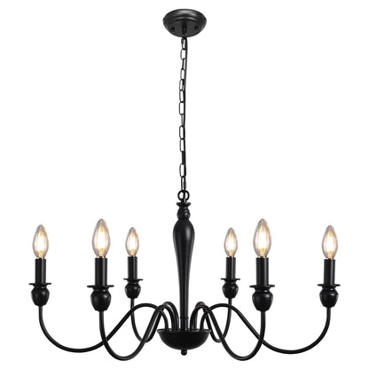 MRHYSWD Black Chandeliers Ceiling Lights Living Room, 6 Lights Pendant Light Fitting Industrial Ceiling Lighting for Kitchen Dining Room Bedroom Hall, Height Adjustable, E14 Bulbs (Exclude)