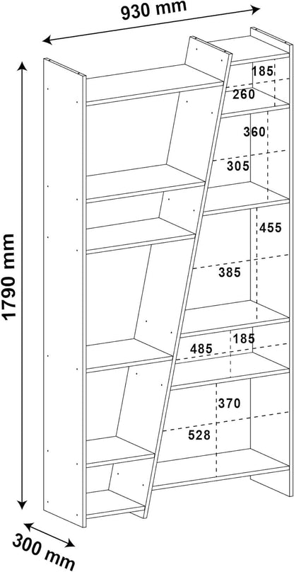 Artely Zap Bookcase, 11 Organizer Shelves; Pine Woody Brown With Off White - W 93 cm X D 30 cm X H 179 cm, Pine Brown/Off White