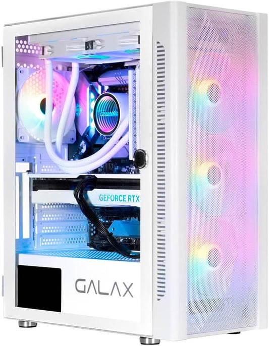 Galax (Rev-06W) Revolution 06 White with 4 RGB Fans Preinstalled, Mid Tower ATX Gaming Cabinet/Computer Case, Tempered Glass Side Panel