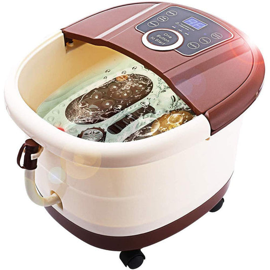 Foot Bath Spa Massager with Auto Shiatsu Massage Roller, Foot Bath Massager Machine with Heater Temperature Control & Bubble Jet & Infrared Disinfector for Foot Care,Brown