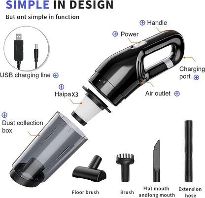 Yoawllty Handheld Vacuum Cleaner, 120W High-Power Vacuum Cleaner, Wet and Dry, Suitable for Home, Car, Office, with 3 Filters and 3 Different Nozzle