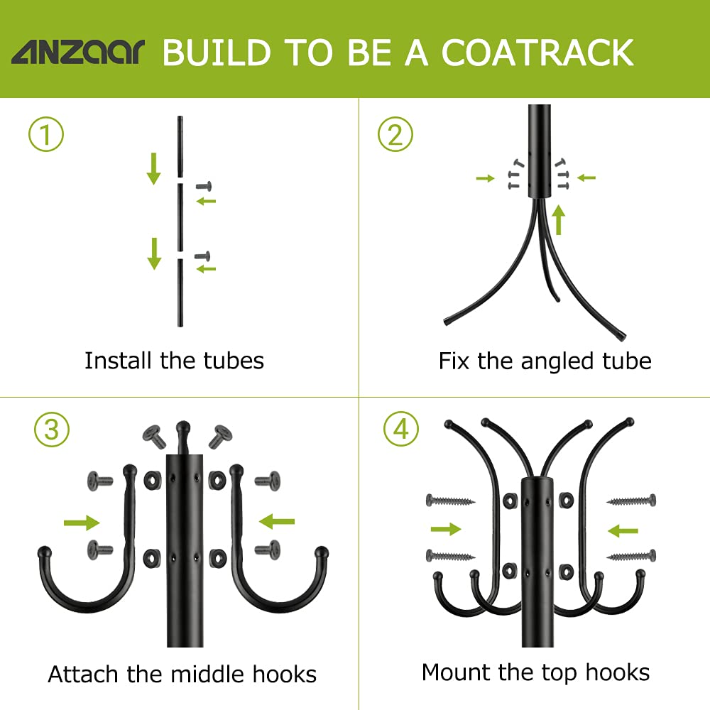 Coat Rack Freestanding, Coat Tree Hat Hanger Holder 11 Hooks for Jacket Umbrella Tree Stand with Base, Entryway Furniture for Home Office Floor Hanger Organizer Metal Coat Rack