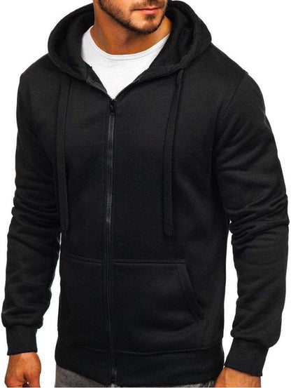 Men'S Casual Zipper Hoodies Sweatshirts Male Black Green Solid Color Hooded Outerwear Tops S-2Xl