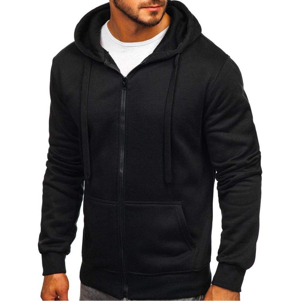 Men'S Casual Zipper Hoodies Sweatshirts Male Black Green Solid Color Hooded Outerwear Tops S-2Xl