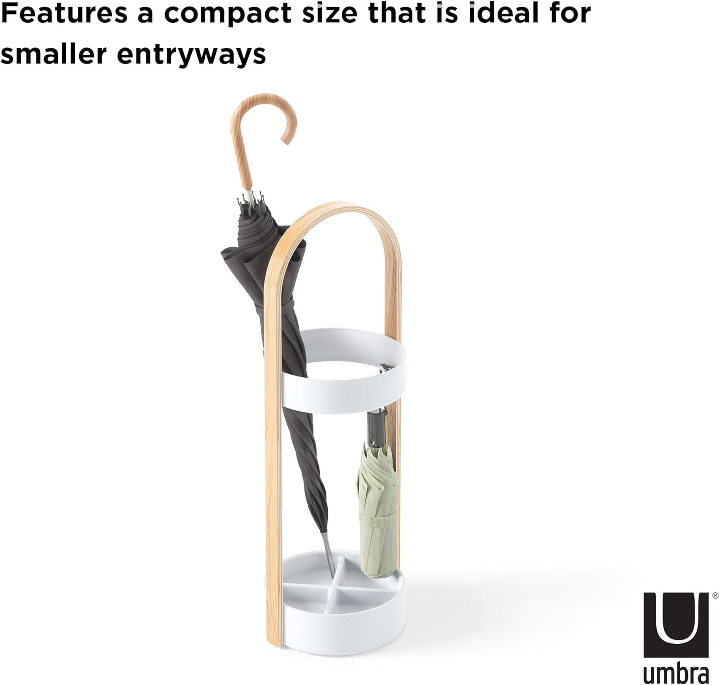 Umbra Hub Umbrella Stand, Space-Saving Umbrella Stand, Great for the Front Door/Entryway, White Natural