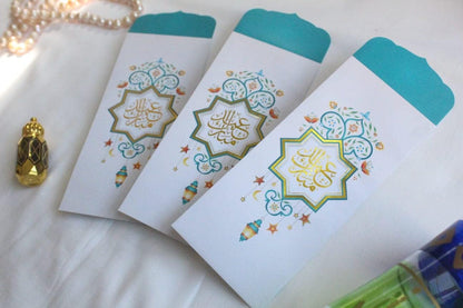 Confetti! (Pack of 10) Eid Mubarak Ramadan Money Envelopes for Gifting - Happy Eid Laser Cut Envelopes (Blue)