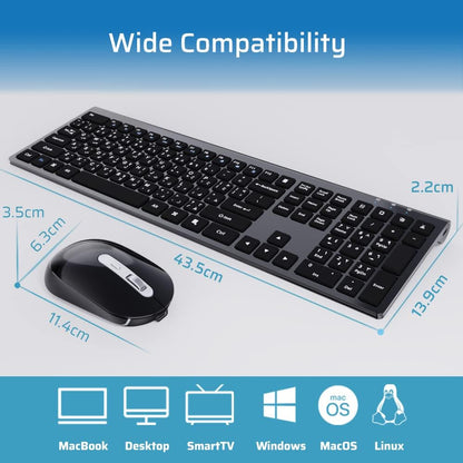 Wireless Keyboard Mouse Combo, Stylish Slim Rechargeable Keyboard and Mice 2.4G 109 Keys Full-Size Quiet Rechargeable Keyboard Mouse Set for Windows Computer Laptop BLACK