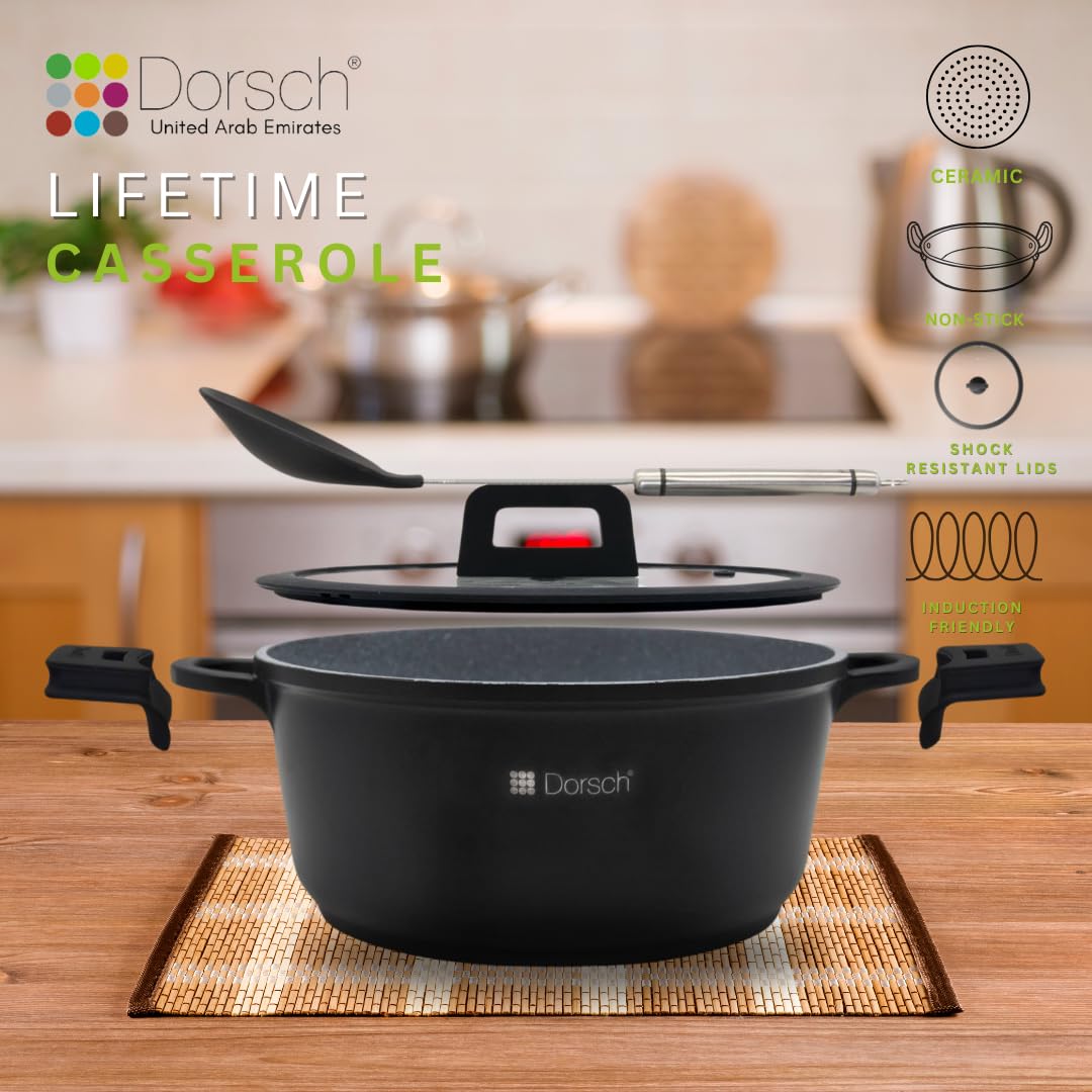 Dorschhome Low Casserole - Premium Cookware with Non-Stick "PROGLIDER" Ceramic Coating - Durable, Scratch-Resistant, TUV Certified - LFGB Tested- Induction Ready - 2 Years warranty (28 CM)