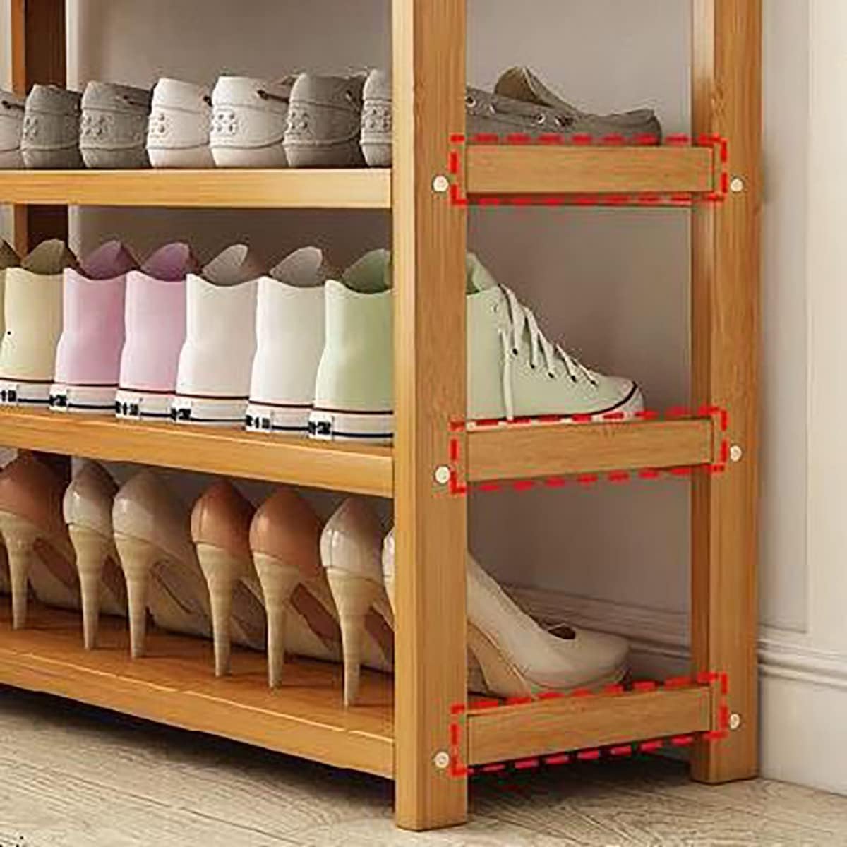 Wooden Shoe Rack, Bamboo Shoes Cabinet, Free Standing Entryway Shoe Tower Shelf, Shoes Organizer, Multi-Function Organizer, Boots Storage Shelf Modern House Furniture Home Office Stands (5-Tier)