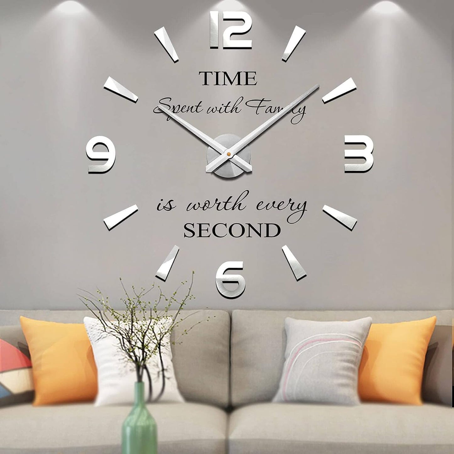 Vangold Modern Mute DIY Frameless Large Wall Clock 3D Mirror Sticker Metal Big Watches Home Office Decorations (Black Gold73)