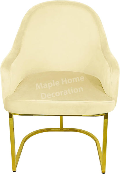 Maple Home Velvet Chairs Modern Accent Dining Chairs Flannelette Comfy Upholstered Dining Room Furniture Leisure Chairs Golden Metal Leg (Beige)