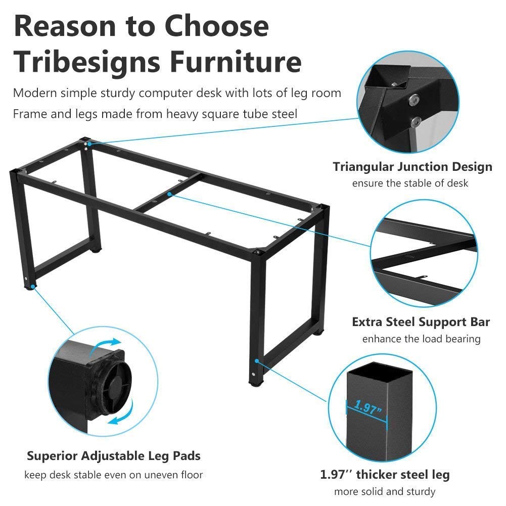 Tribesigns Computer Desk, Large Office Desk Computer Table Study Writing Desk for Home Office, Walnut + Black Leg, 63 X 23.6 inch