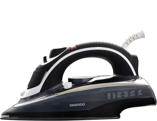 Daewoo 2200W Steam Iron With Ceramic Soleplate, Anti-Drip, Anti-Calc, Auto Shut-Off, Self Clean, Spray & Steam Function Korean Technology DSI2020G Grey - 2 Years Warranty