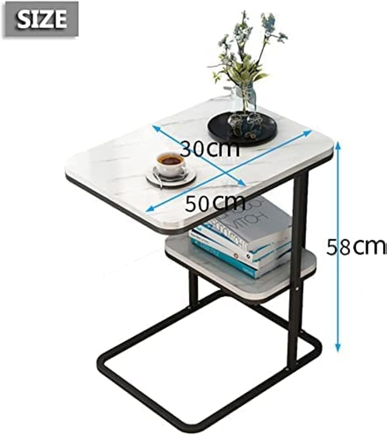 Round Side End Table 2 Layer Sofa Table Metal Corner Table Coffee Snack Tray Table Snack Accent Table Anti-Rusty for Outdoor and Indoor Use (B-Style)